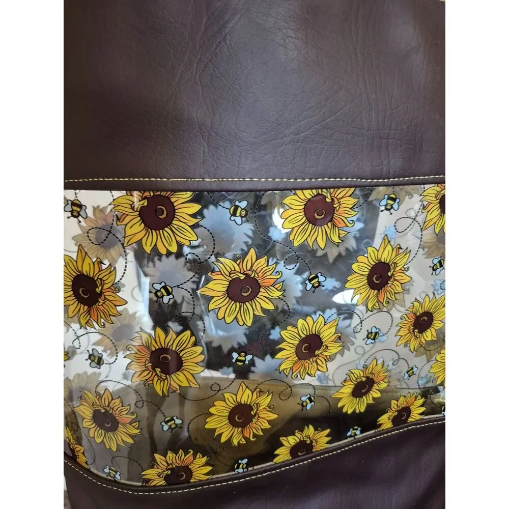 Sunflower and Bee Clear-Panel Tote Bag - Summer Market & Beach Organizer